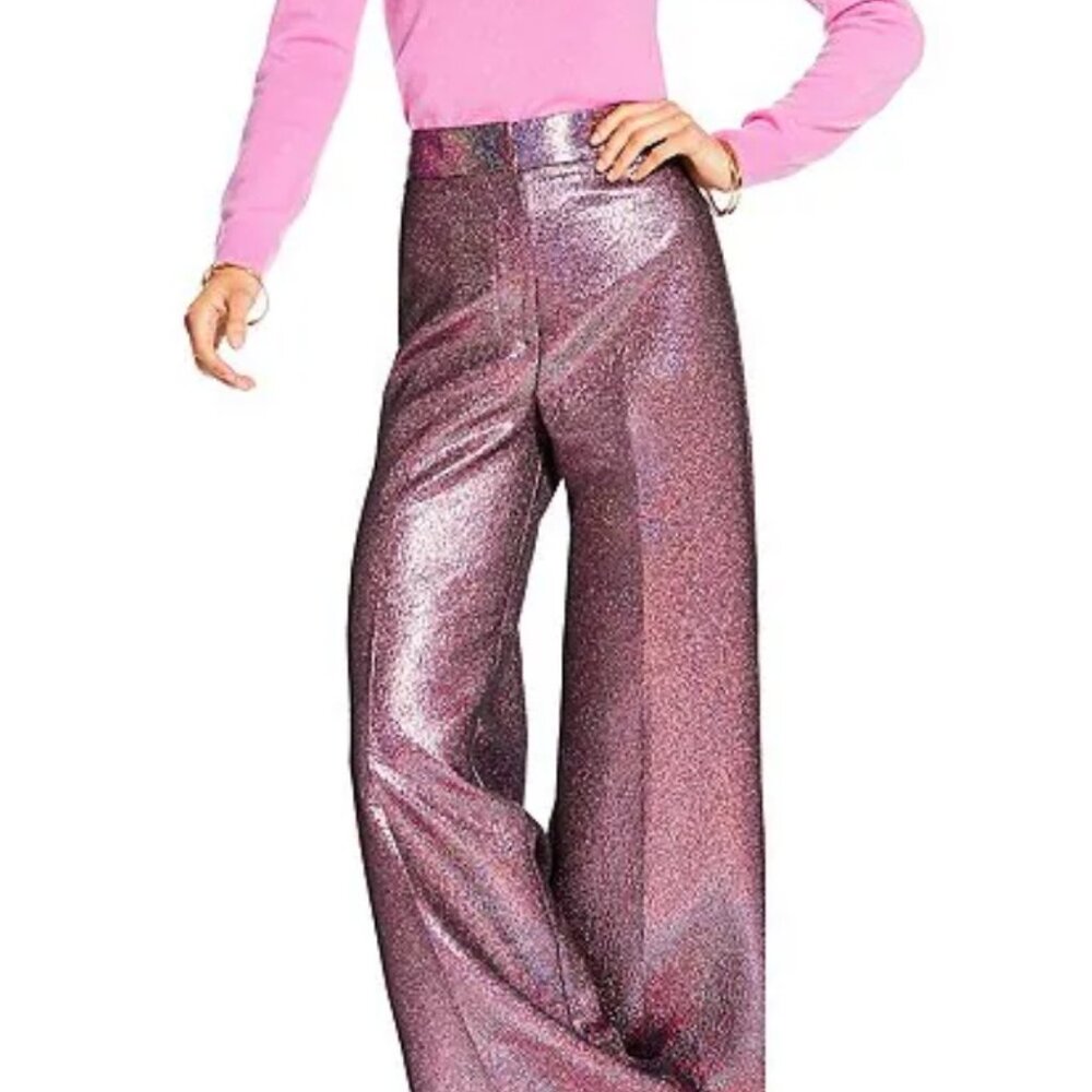 NWT ANTONIO MELANI Metallic Pink Wide-Leg Pants 6
